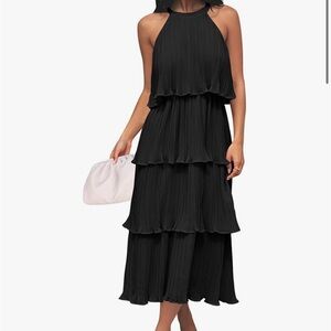 ZESICA Halter Neck Ruffle Tiered Midi Dress